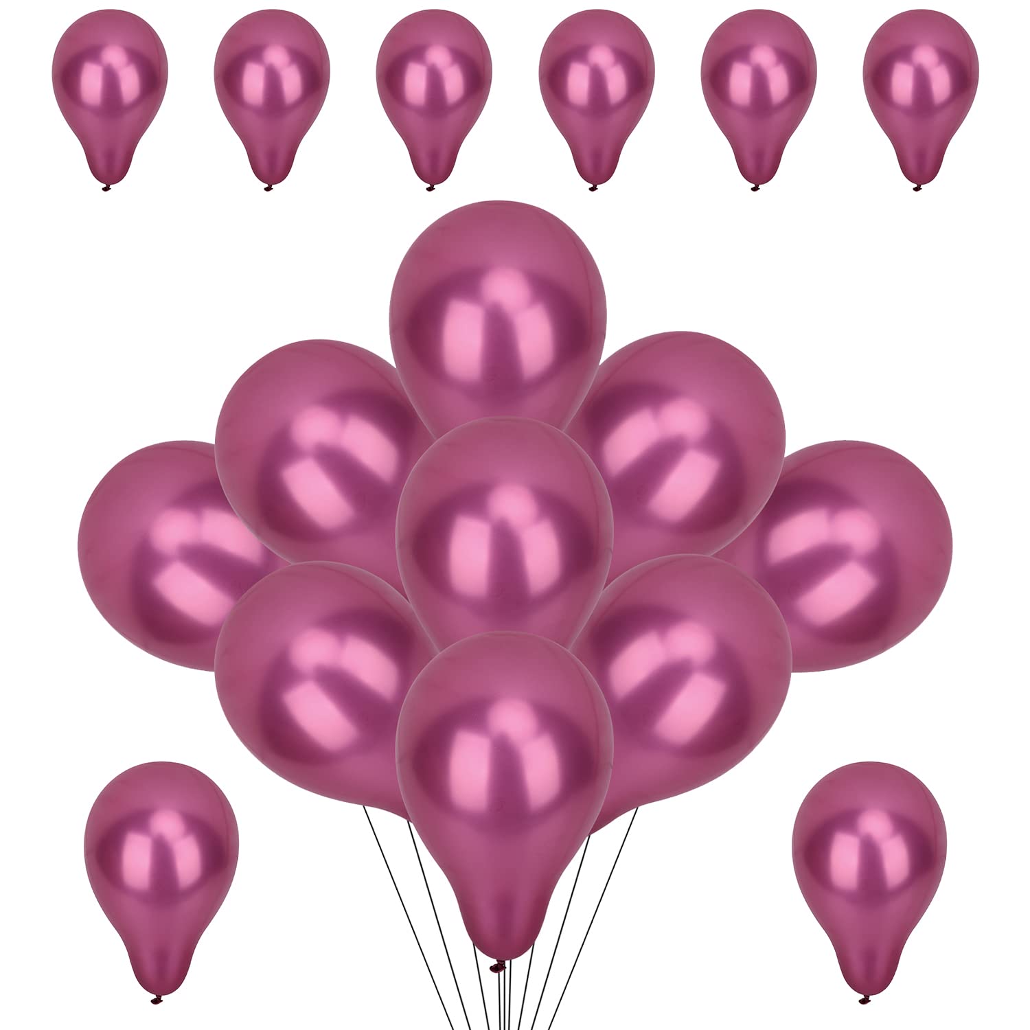 WedDecor Metallic Balloons, 100pcs 10 Inch Shiny Rose Pink Balloons for Birthday, Baby Shower, Wedding, Little Mermaid Parties, Festivals Carnival Party Decorations