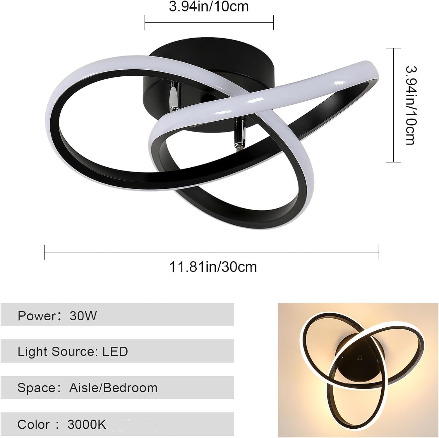 Comely Plafoniere LED, Lampada da Soffitto Moderna 30W 3300LM, Lampadario LED Soffitto per Soggiorno Camera da Letto Corridoio Cucina, Luce Calda 3000K, Dia 30cm