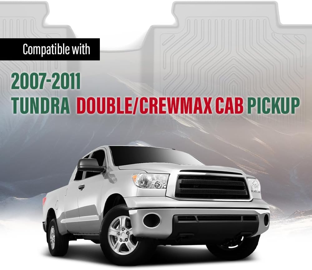 LQI Floor Mats Cargo Liners Compatible with Toyota Tundra Double & CrewMax Cab Pickup 2007-2011 TPE All Weather Full Cover Protection 1st & 2nd Row Truck Mats Cargo Liner Accessories 3PCS