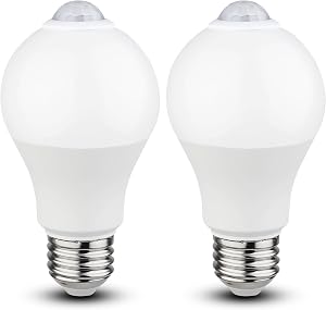 Motion Sensor Light Bulbs - 9W (60W Equivalent) E26 Motion Activated LED Light Bulb 5000K Daylight Dusk to Dawn Security Bulb Auto On Off Indoor Outdoor for Front Door Porch Basement Closet(2 Pack)