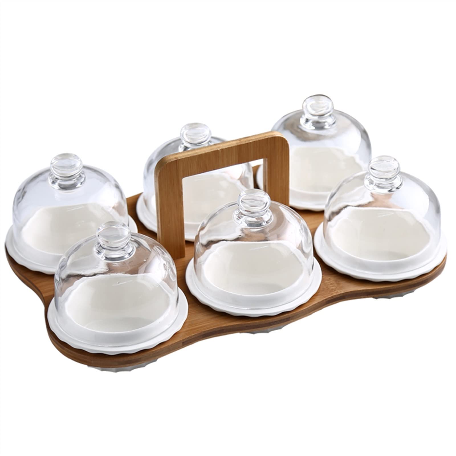 Keramik-Dip-Schüssel-Set mit Deckel und Tablett, 6 herausnehmbare, unterteilte Schalen für Vorspeisen, Nüsse, Chips, Obst, Süßigkeiten, Gewürze, kleine Größe