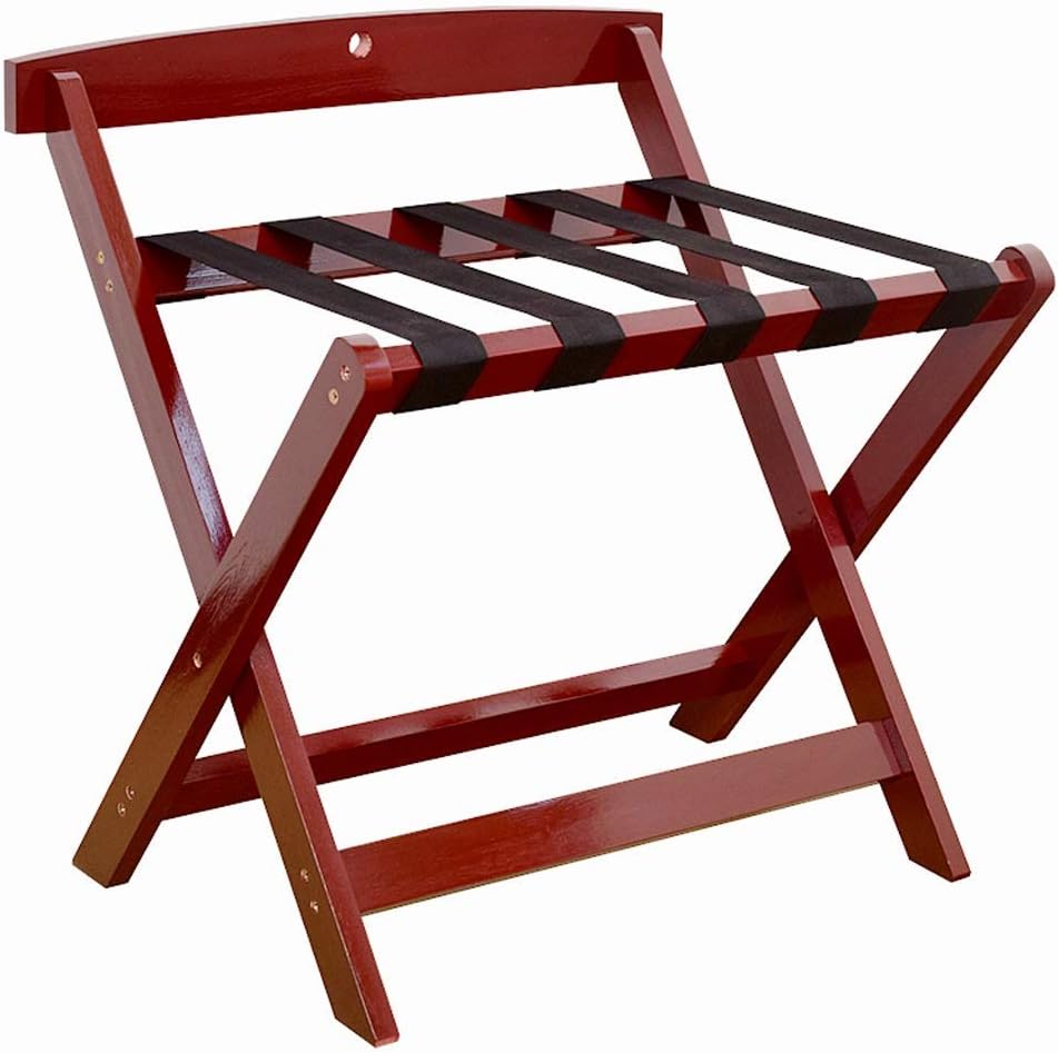 Hotel Luggage Rack Foldable Bedroom Shelf Floor-Standing Clothes Rack Solid Wood Bathroom Storage Rack,Wine Red