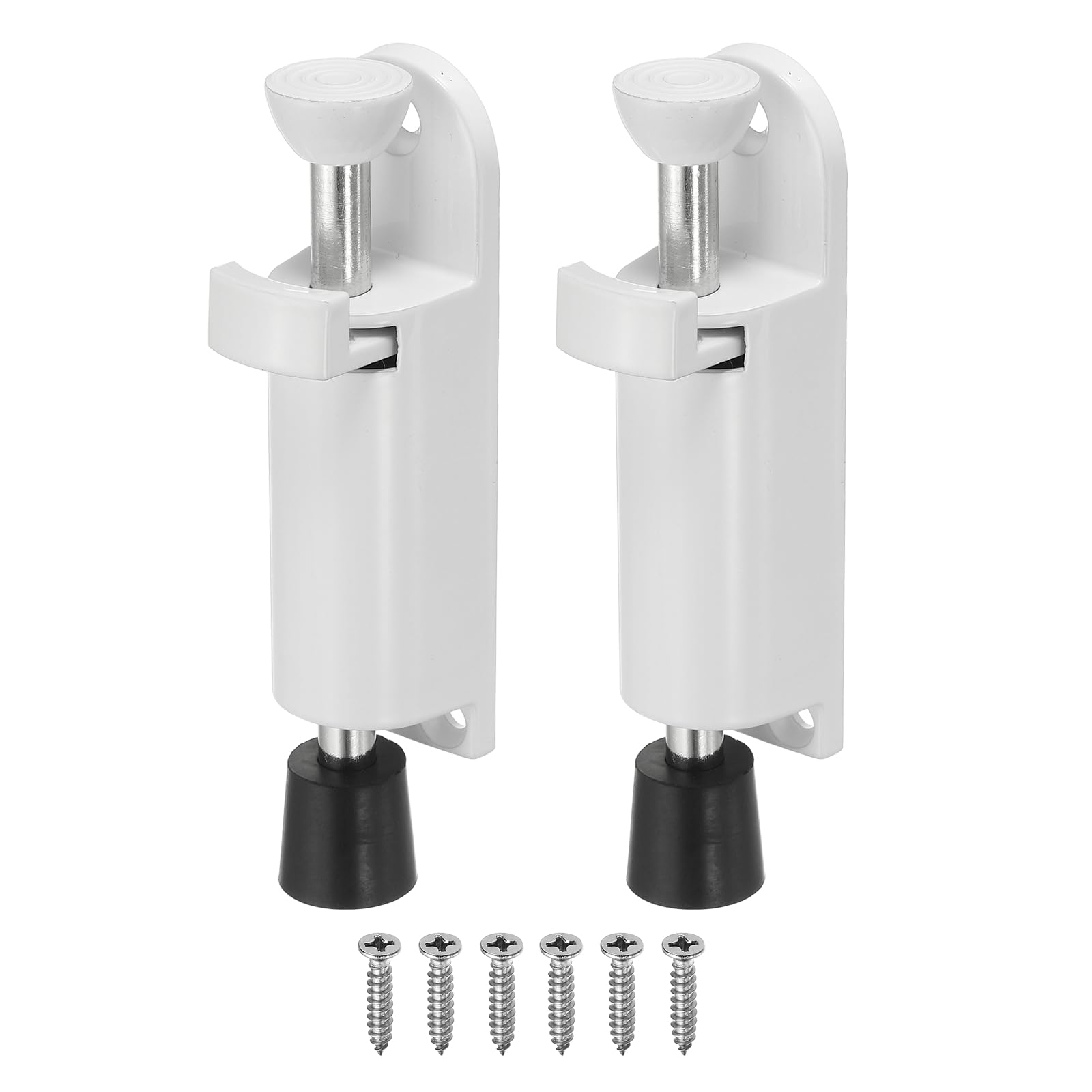 sourcing map 2Pcs Kickdown Door Stop, Zinc Alloy Spring Loaded Telescopic Step On/Off Adjustable Heavy Duty Foot-Operated Door Stop Holder for Ground Gap 0-25mm, White — image 1