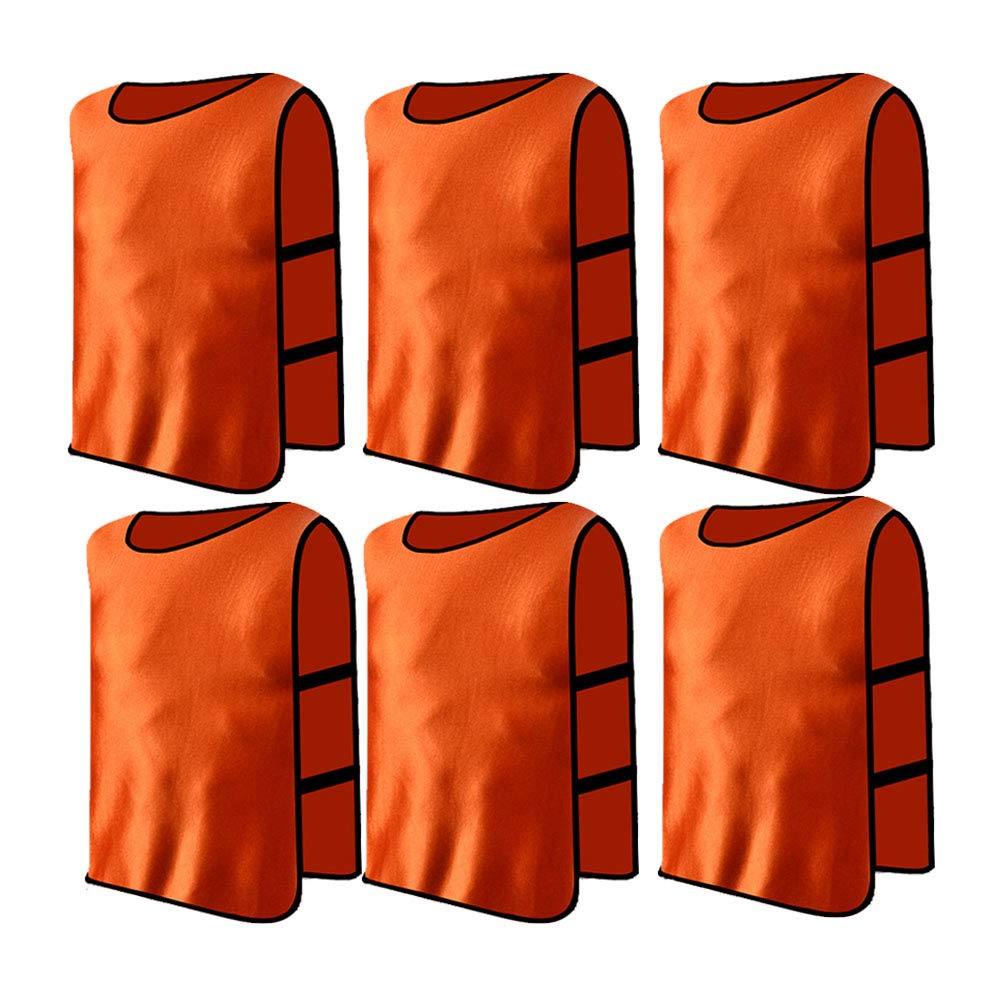 Jessedaa 13 colors Football Bibs Training Vests Training Equipment for Football/Soccer/Rugby/Netball/Team Games avaible for Juniors and Adults (Pack of 6)- Orange