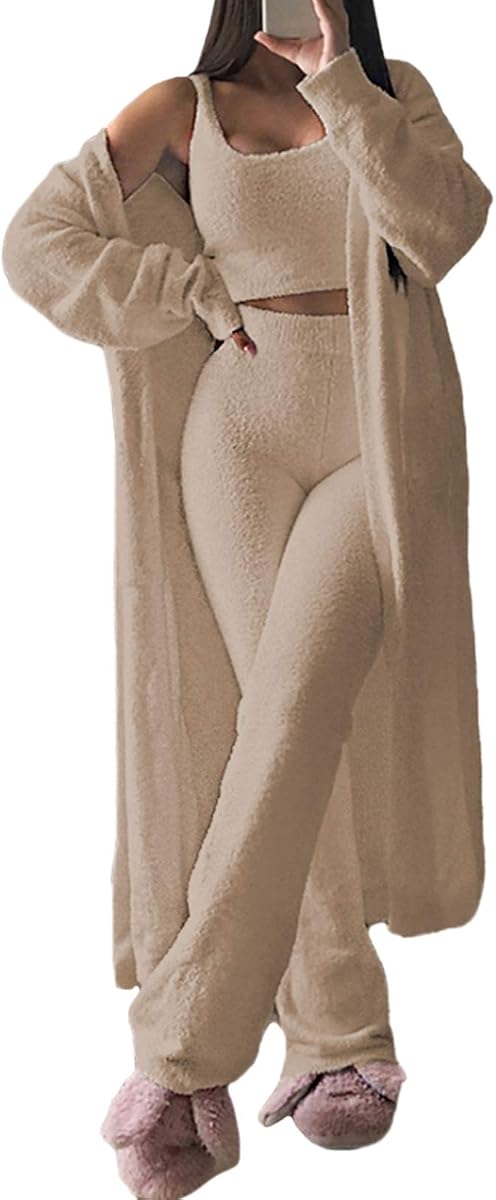 Fixmatti Conjunto de 3 piezas para mujer con frente abierto, sin mangas, pantalones de piernas anchas