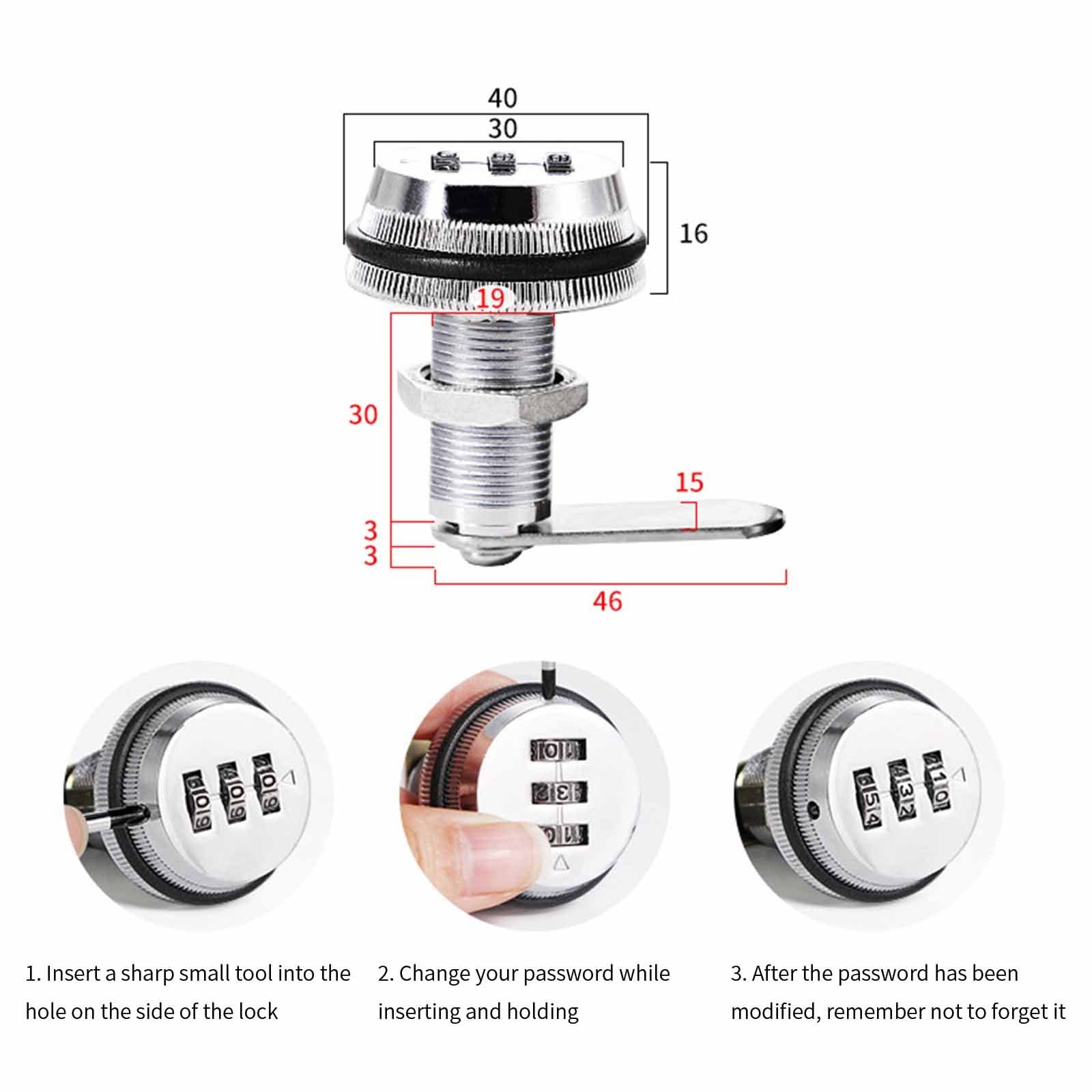 Door Lever Zinc Alloy Door Lock with Combination 3 Digit Dial Type Door Locks Drawer Lock 30mm-Gold - Image 7