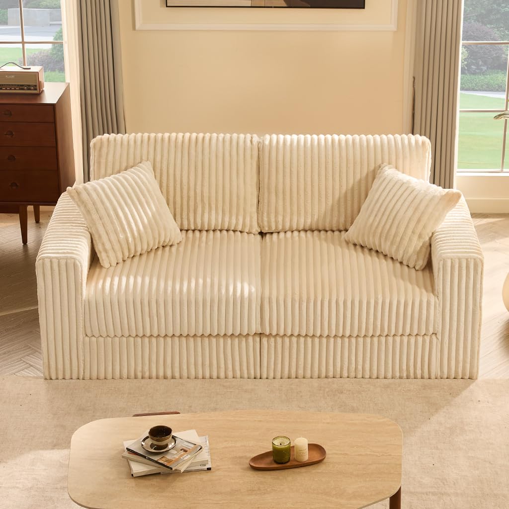GOSUHI Cloud Couch Loveseat White Corduroy