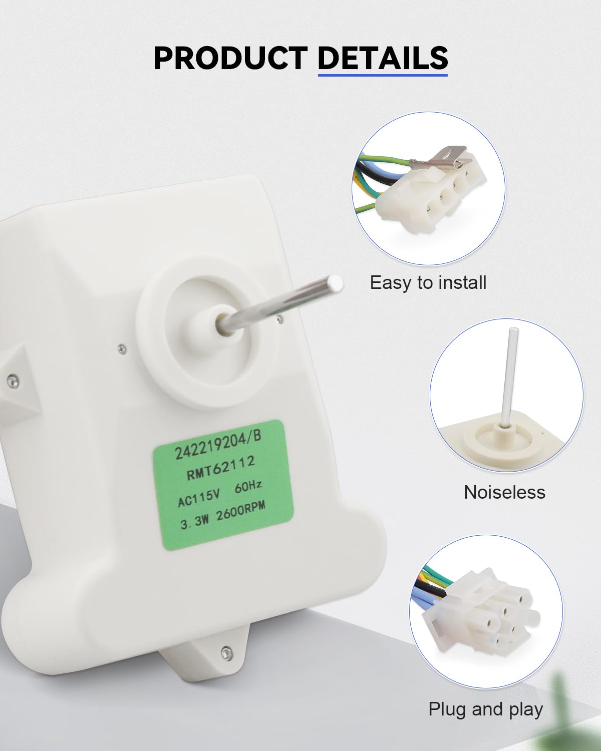 242219204 Evaporator Fan Motor Replacement for Frigidaire Crosley Refrigerator, Replace AP6041603, AC 115V 60Hz 3.3 W 2600 RPM