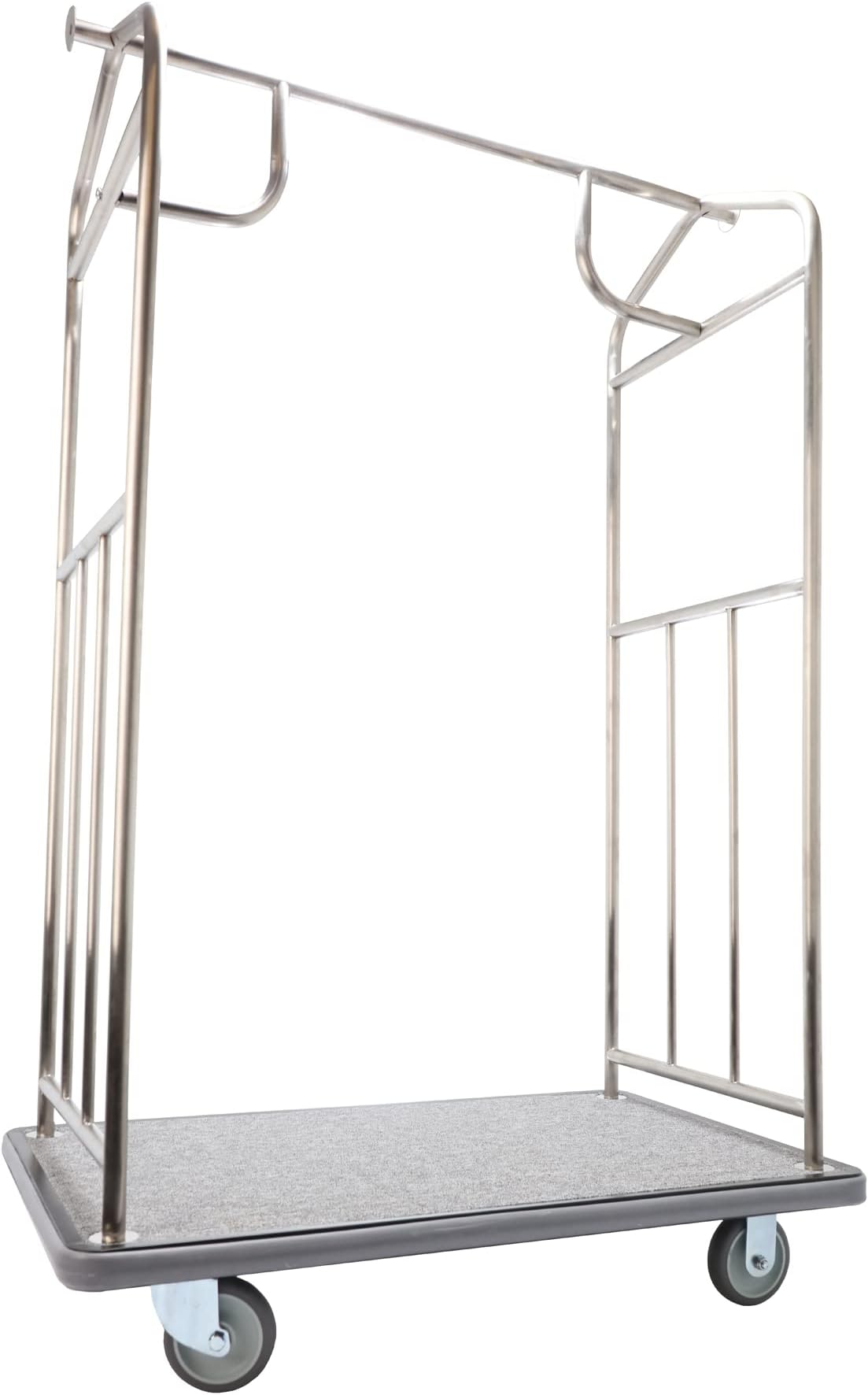 Brushed Stainless Steel Luggage Cart – 800lb Capacity – Bellman Cart w/ 5” Rubber Wheels, for Hotel, Resorts, Condos, Commercial Use (Value Valet Series)