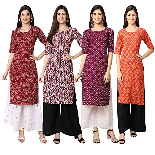 Image of Pinkmint Women's Crepe Digital Print Straight Kurta [Pack of 4] (CCV-373-347-357-354)
