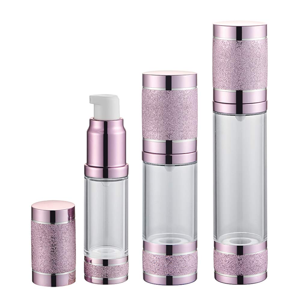 Tvoip 3Pcs/Lot 15ml 30ml 50ml Gold Pink Silver Glitter Diamond Airless Vacuum Bottles Luxury Emulsion Lotion Fragrance Perfume Spray Bottle (Pink)