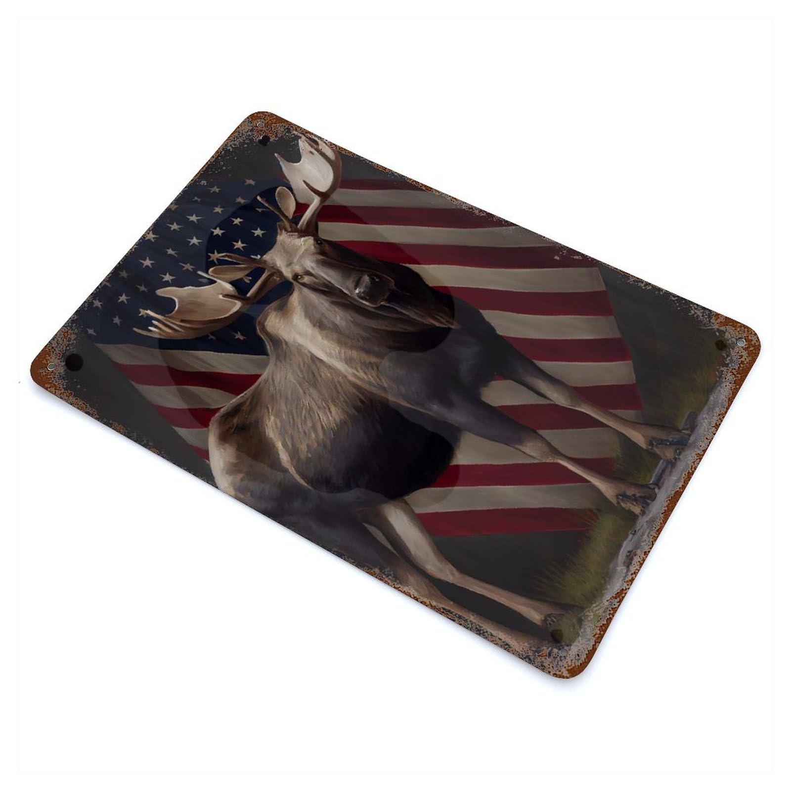 Distressed Metal Wall Sign American Moose 11.8"x7.9", Vintage Wall Decor for Cafe, Home Bar And Lounge Decor