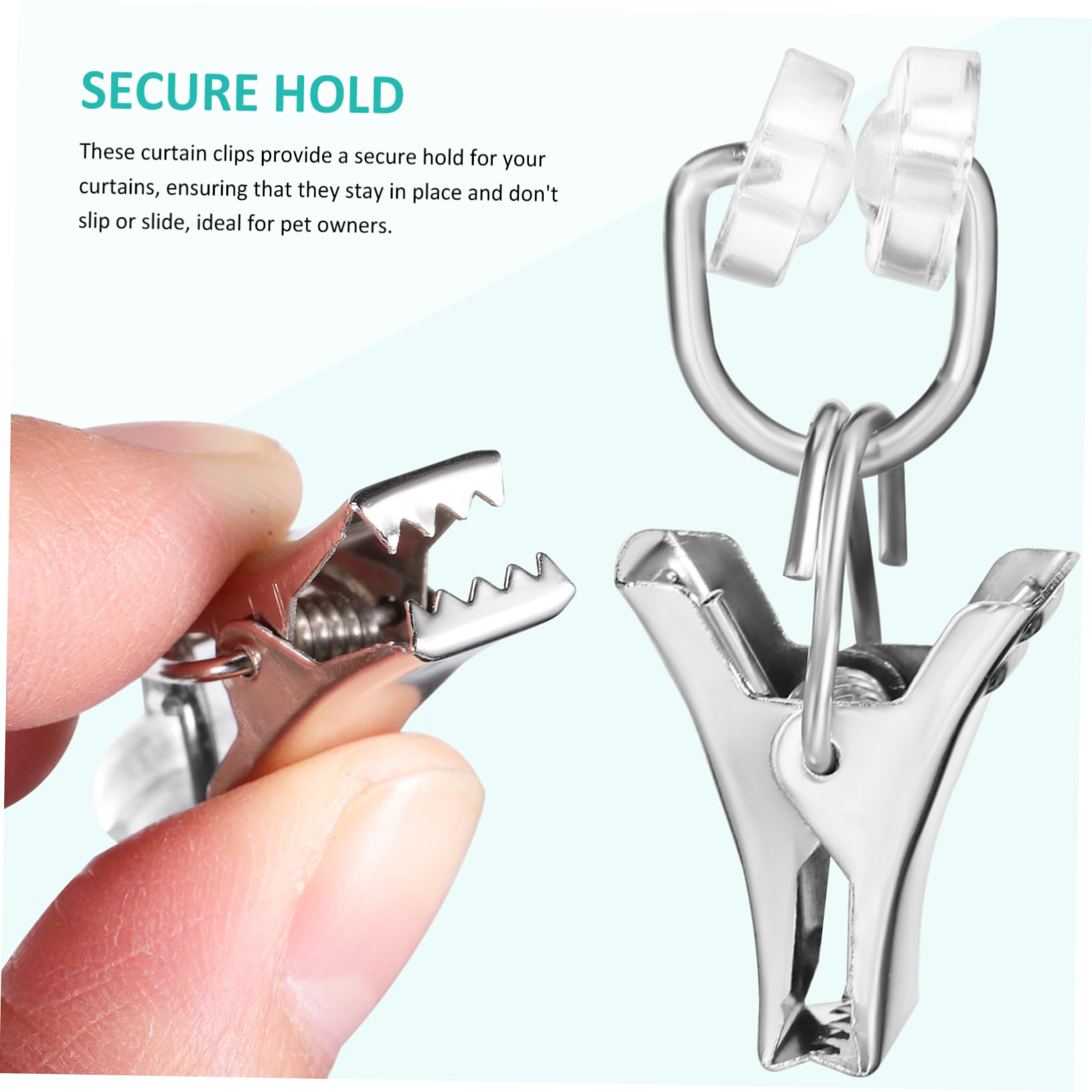 Lot de 50 clips à rideaux en acier inoxydable - Crochets robustes pour suspendre facilement les rideaux - Parfait pour les tringles à rideaux et les rails