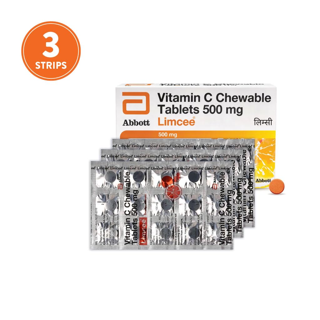 limcee chewable natural vitamin c chewable tablets 500mg || tangy orange flavour || boost immunity || supports energy || antioxidant || skin care || men and women -15 tabs (pack of 3)