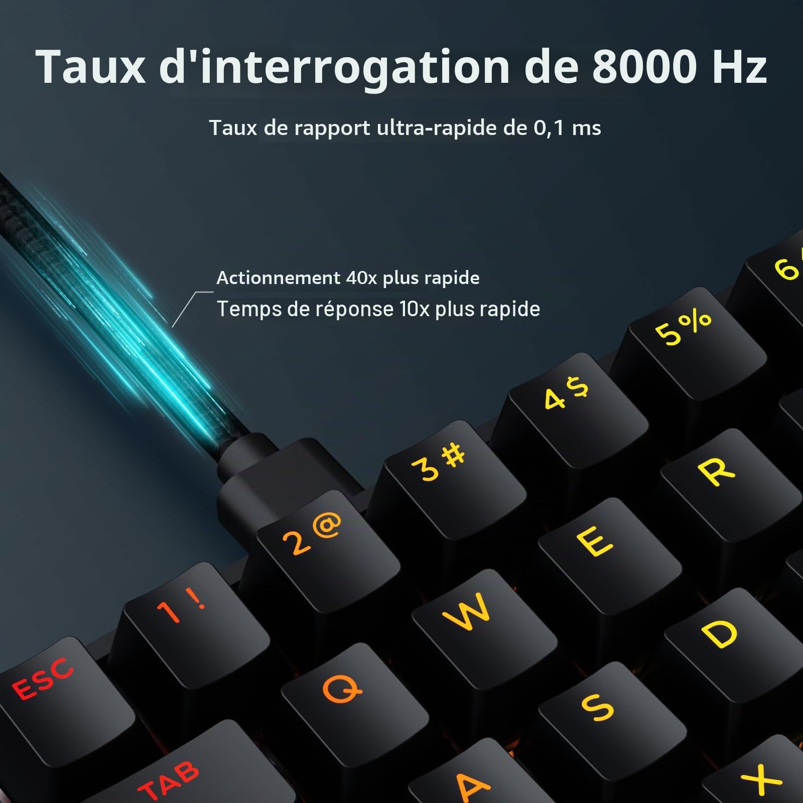 MCHOSE Ace 60 Pro HE Clavier Magnétique, Clavier Filaire 60% | 8000Hz Rapid Trigger, Précision RT 0,01 mm, Actionnement Réglable, Snap Tap, RGB, Touches PBT, SOCD, PC/Mac, Noir-B