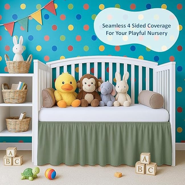 Crib Ruffle Bed Skirt Microfiber Nursery Bedding Skirt for Baby Girls (28¡± x 52¡± x 14¡¯¡¯) Inch - Sage Solid