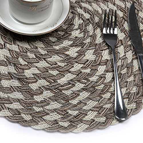 Topotdor Round Placemats Heat-Resistant Stain Resistant Anti-Skid Washable Polyproplene Table Mats Placemats (Cream-Brown, Set of 6)