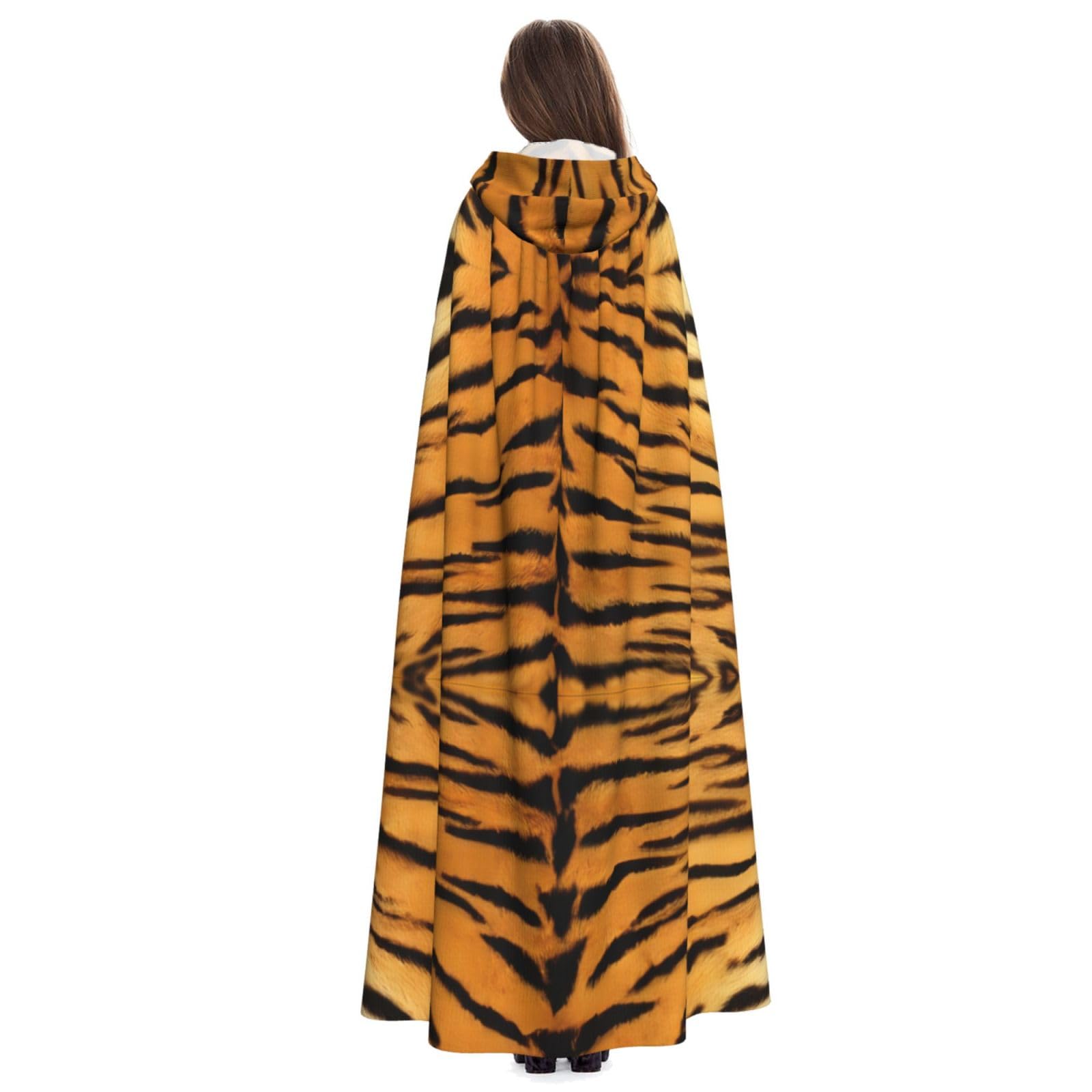 Mantello con cappuccio per Halloween, per adulti, facile da pulire, perfetto per feste e cosplay, palcoscenico e altro, con pelle di tigre, nero, Taglia unica
