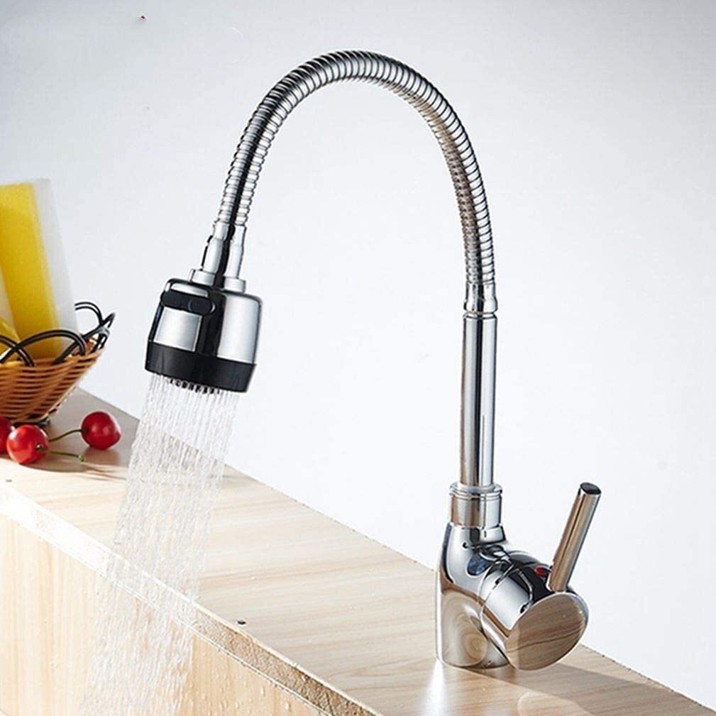 Robinetterie de cuisine chromée à poignée unique avec mitigeur eau chaude et froide monotrou