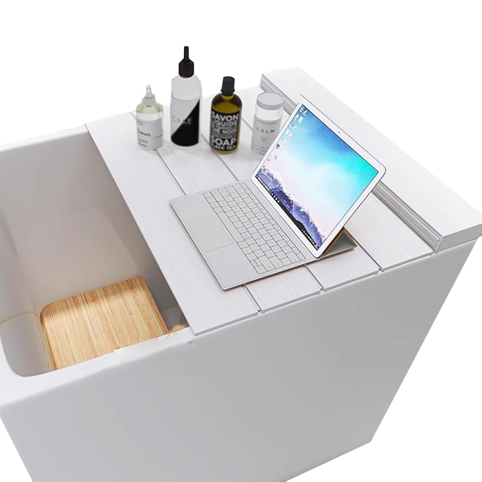 Vassoio pieghevole per vasca da bagno – Mensola da bagno regolabile per esperienza spa, adatta alla maggior parte delle vasche da bagno in bambù (dimensioni: 1300 x 700 x 7 mm)