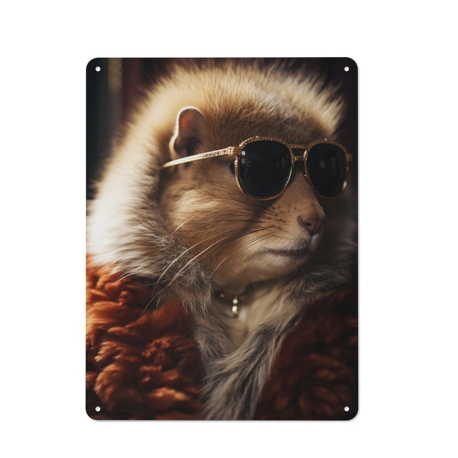Junmoney Rich Hamster With Glasses Vintage Tin Sign 40X30cm Featuring For Café Or Home Bar, A Metal Wall Feature For Cafés And Home Bars
