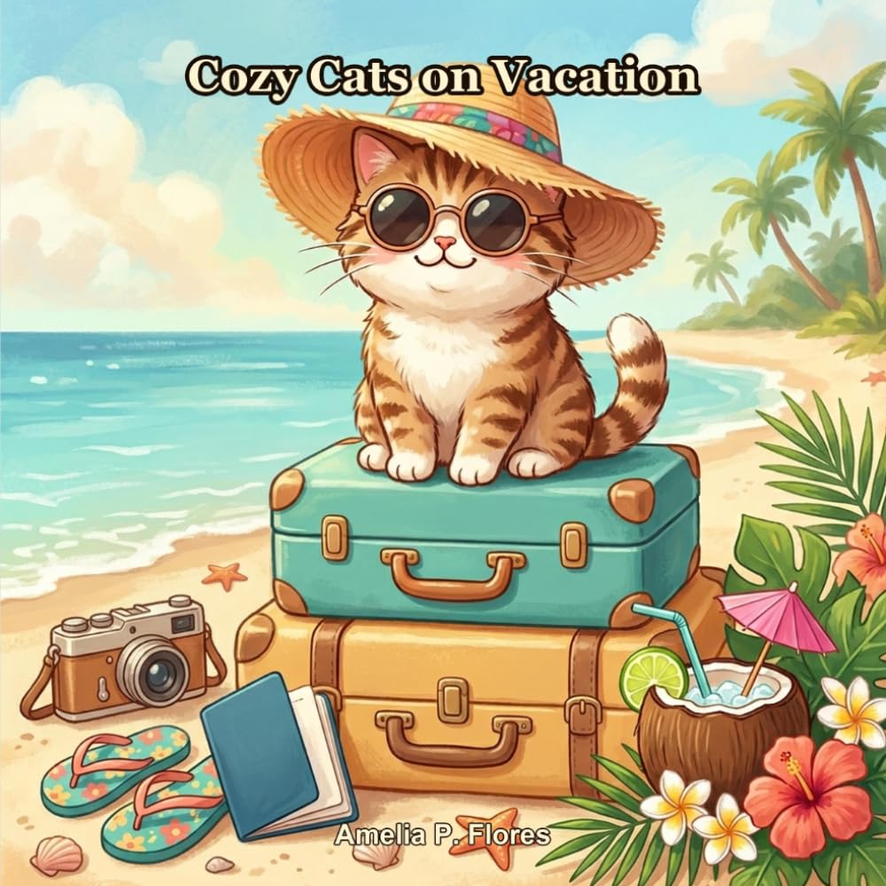 Cozy Cats on Vacation: A Bold and Easy Kawaii Cat Coloring Book for Kids, Teens, and Adults