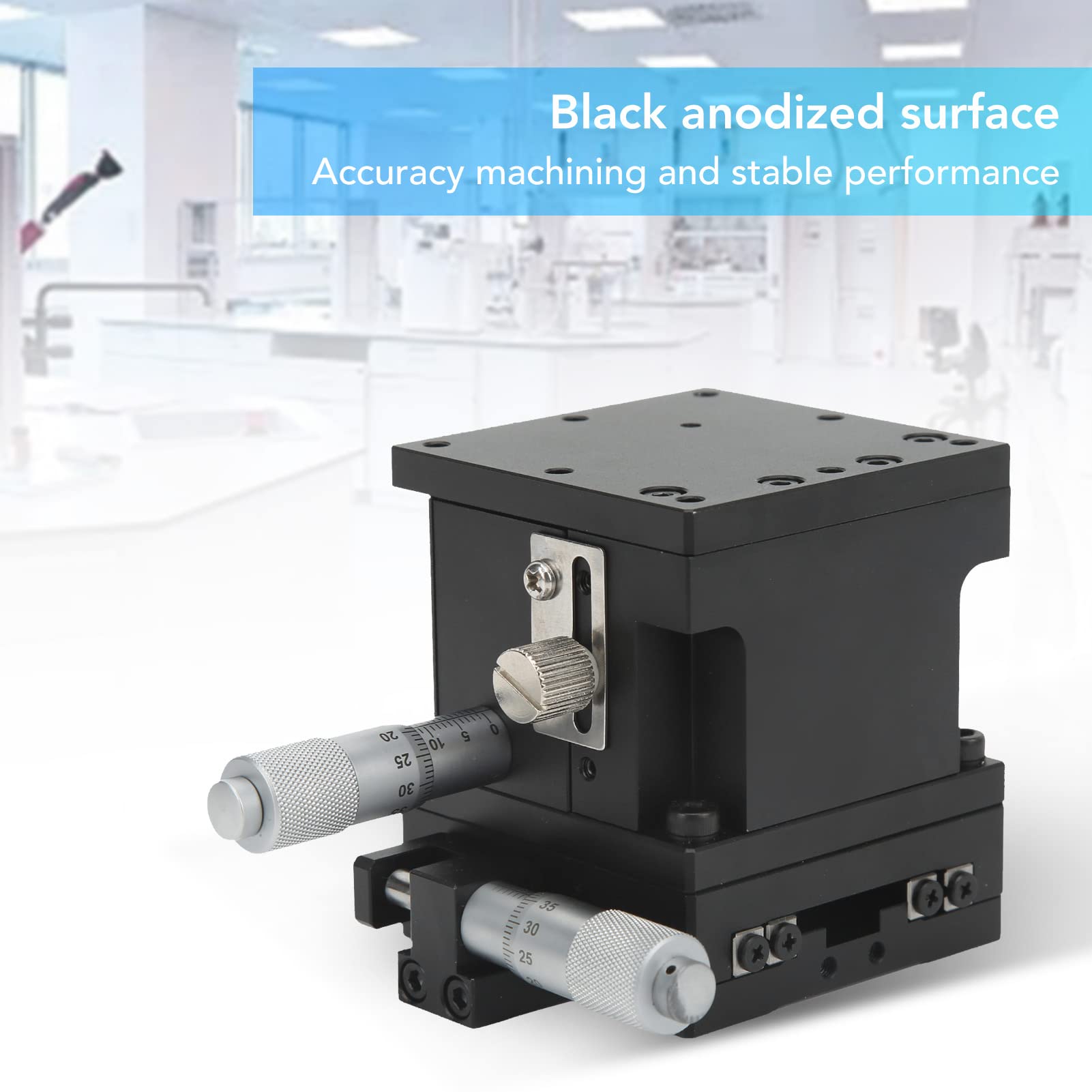 Manual Linear Stage High Accuracy Adjustable Sliding Table for Optical Instrument, Aluminum Alloy Black Anodized XZ Axes, Micrometer Trimming
