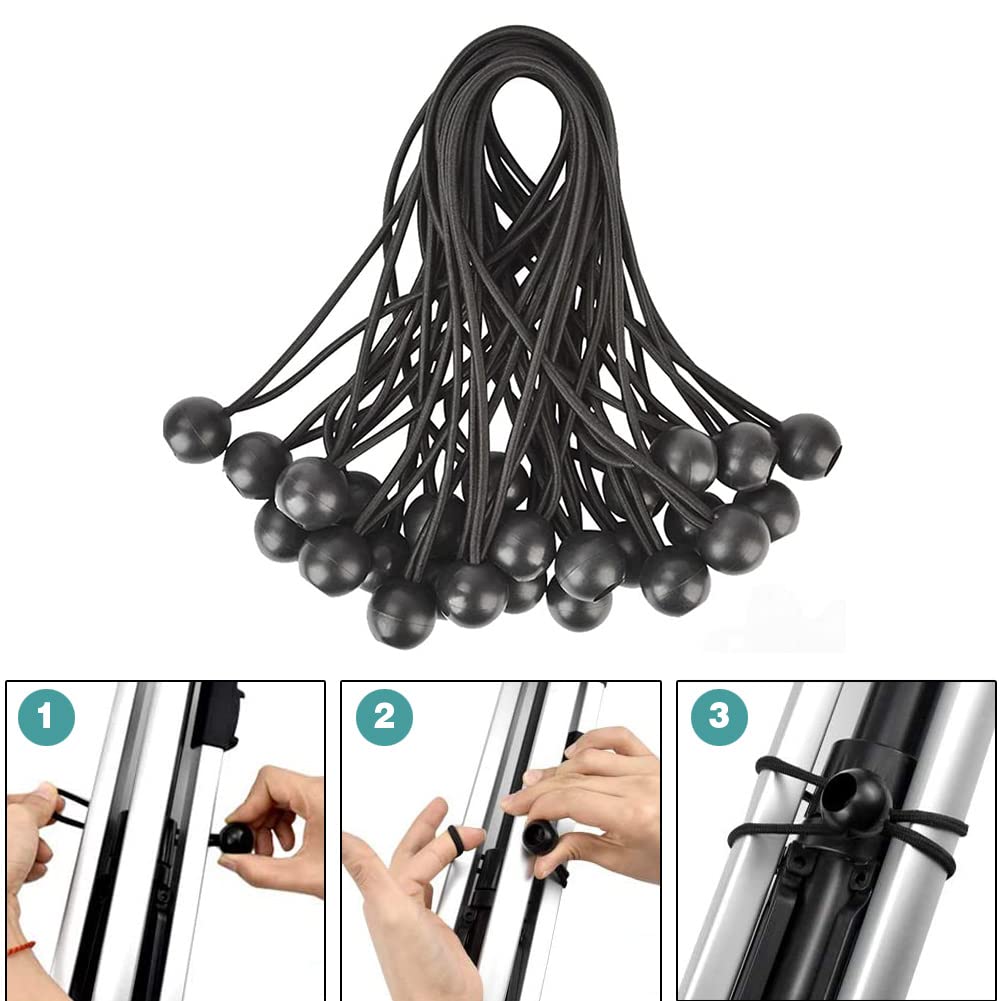 Lot de 20 tendeurs élastiques avec boules pour bâche, bannière, pavillon, tente, cordon durable avec crochets, idéal pour les mâts de drapeau et les activités de plein air