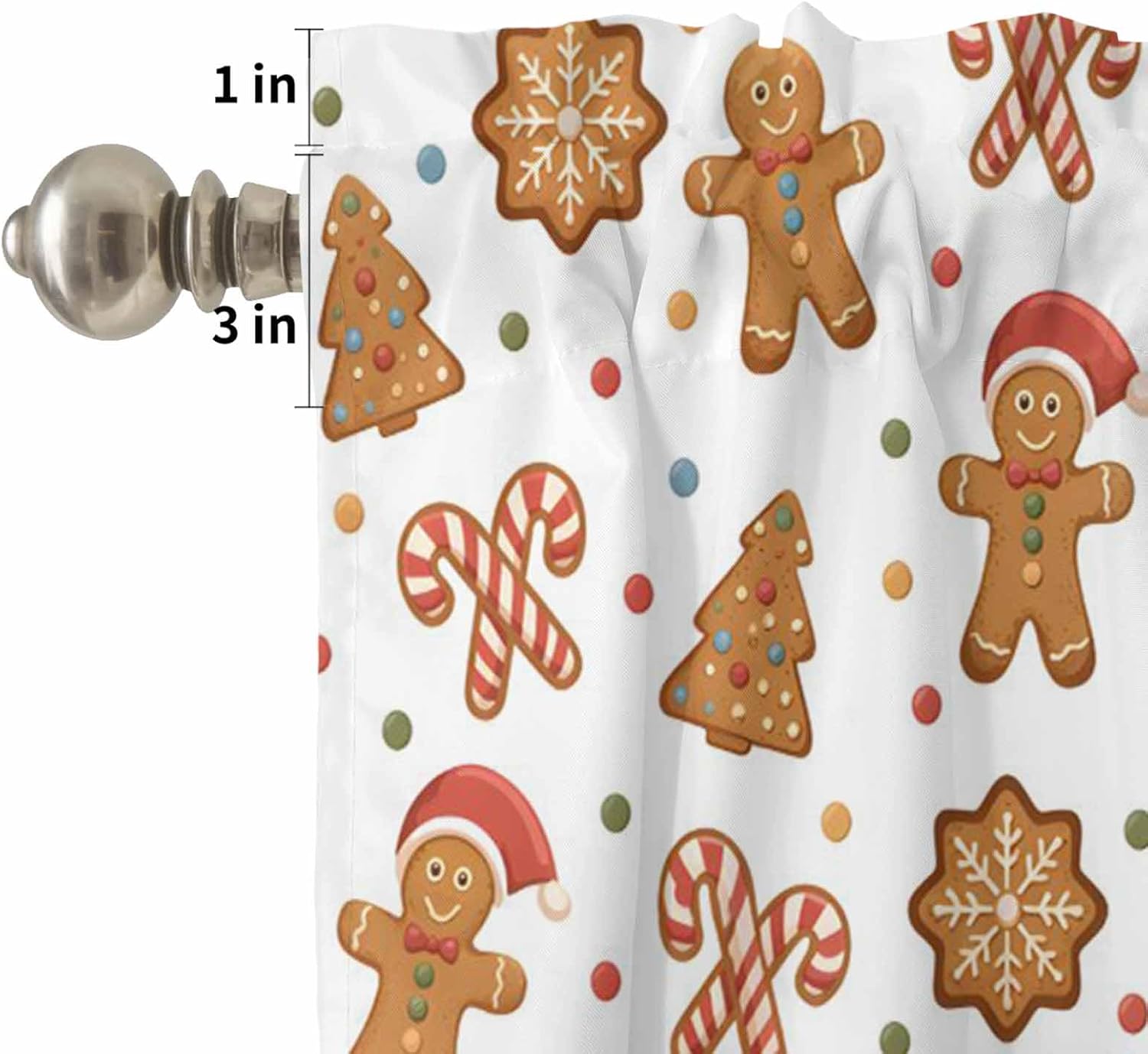 YOKOU Kitchen Curtains and Valances Set, Christmas Gingerbread Man Winter Short Rod Pocket 3 Pieces Window Curtain Set for Bedroom, Bathroom, 24 Inch Long