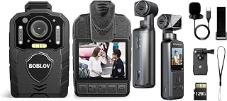 BOBLOV KJ25 1080P Body Cam, 3000mAh with 10-13Hrs Recording and 5K Body Camera with Microphone, W5 Vlogging Camera, 5K/15FPS and 4K/60FPS with 270° Rotating Lens, External Mic Support, Clip/Strap Opti