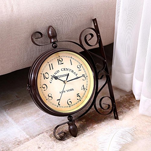 Promnote Station Style Garden Clock,Outdoor Indoor Clock Double Sided