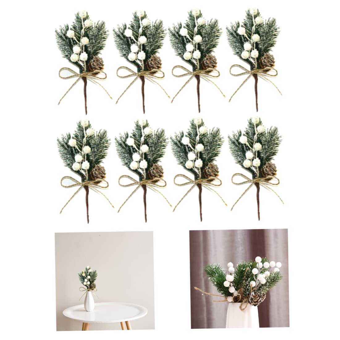 Sztuczna girlanda z gałęzi, Sztuczne jagody świąteczne, szyszki, gałązki ostrokrzewu, białe, 20-22 cm, 8 szt