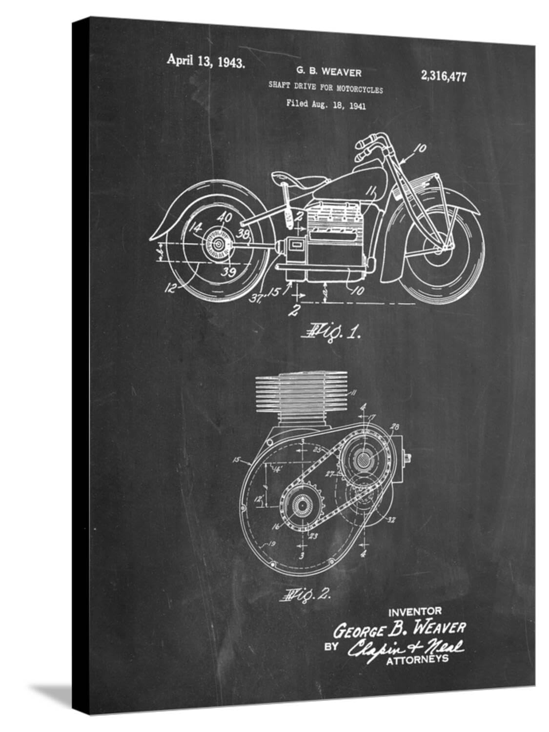 ART.COM Stretched Canvas Print Indian Motorcycle Drive Shaft Patent by Cole Borders, 24" x 32"