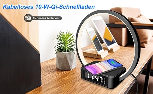 LED Wecker Fuqiduo Nachttischlampe mit Touch Control und Wireless Charger