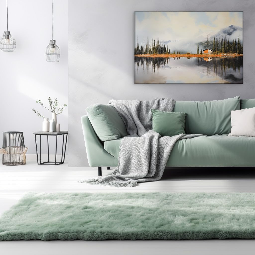 Canvas for Living room. Serene Lakeside Retreat: A Tranquil Cabin Amidst Nature's Embrace, 27 x 18 inch Canvas Wall Art - Ready to Hang - 69x46 cm (27x18 inch)