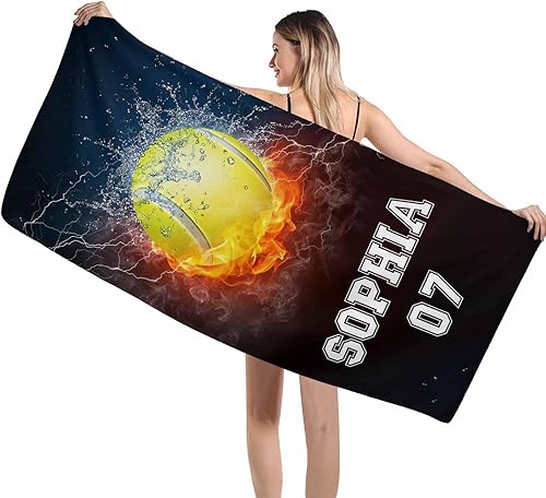 Miniatura 36 de Interestprint Toalla de playa personalizada con logotipo de secado rápido para él y ella, toalla de playa personalizada con texto blanco y morado