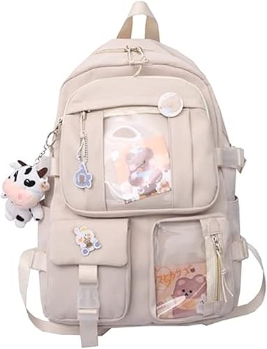 Mochila Kawaii para niña, bonita mochila estética para la escuela, Beige, Mochilas Daypack