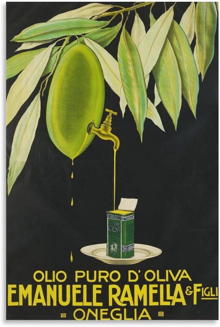 Olio Puro D'Oliva Emanuele Ramella Figli Oneglia Vintage Food And Drink Poster - Vintage Olive Oil Poster Gift Idea Wall Decor Canvas Painting Wall Art Poster for Bedroom Living Room Decor 20x30inch(5