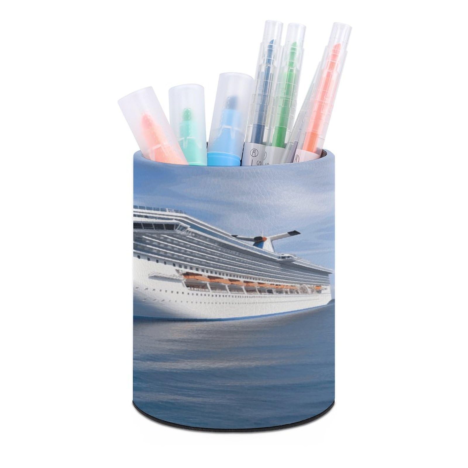 VstaDank Cruise Ship Pen Holder Leather Pencil Cup Round Pencil Holder for Desk Organizer Personalized Pen Cup Fashion Pen Organizer Makeup Brush Holders for Office Home&Gift