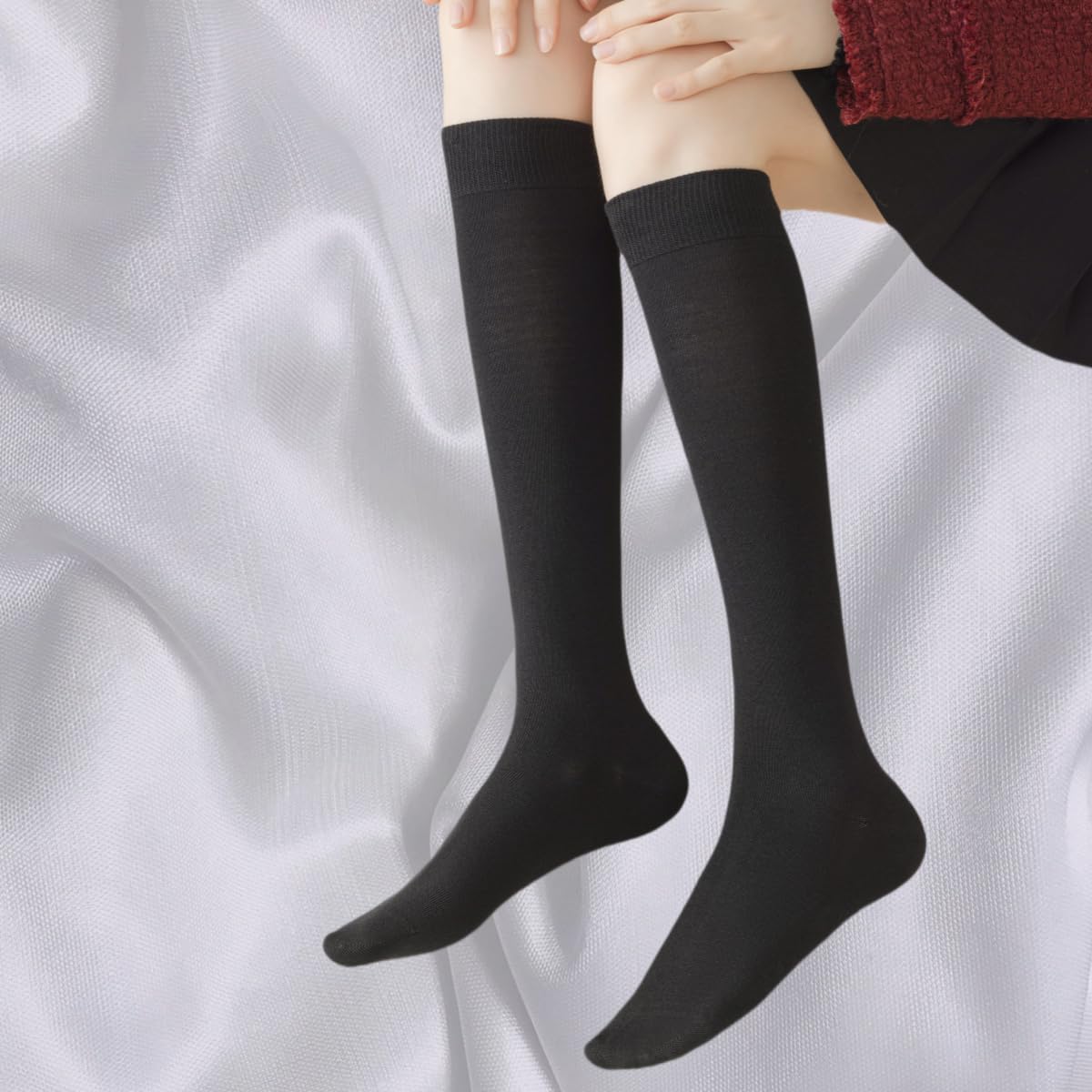 レディース 吸湿発散性コットンニーハイソックス 5足パック &ndash; 滑り止めクッションアスレチック ジム&amp;ハイキング用 防臭アー