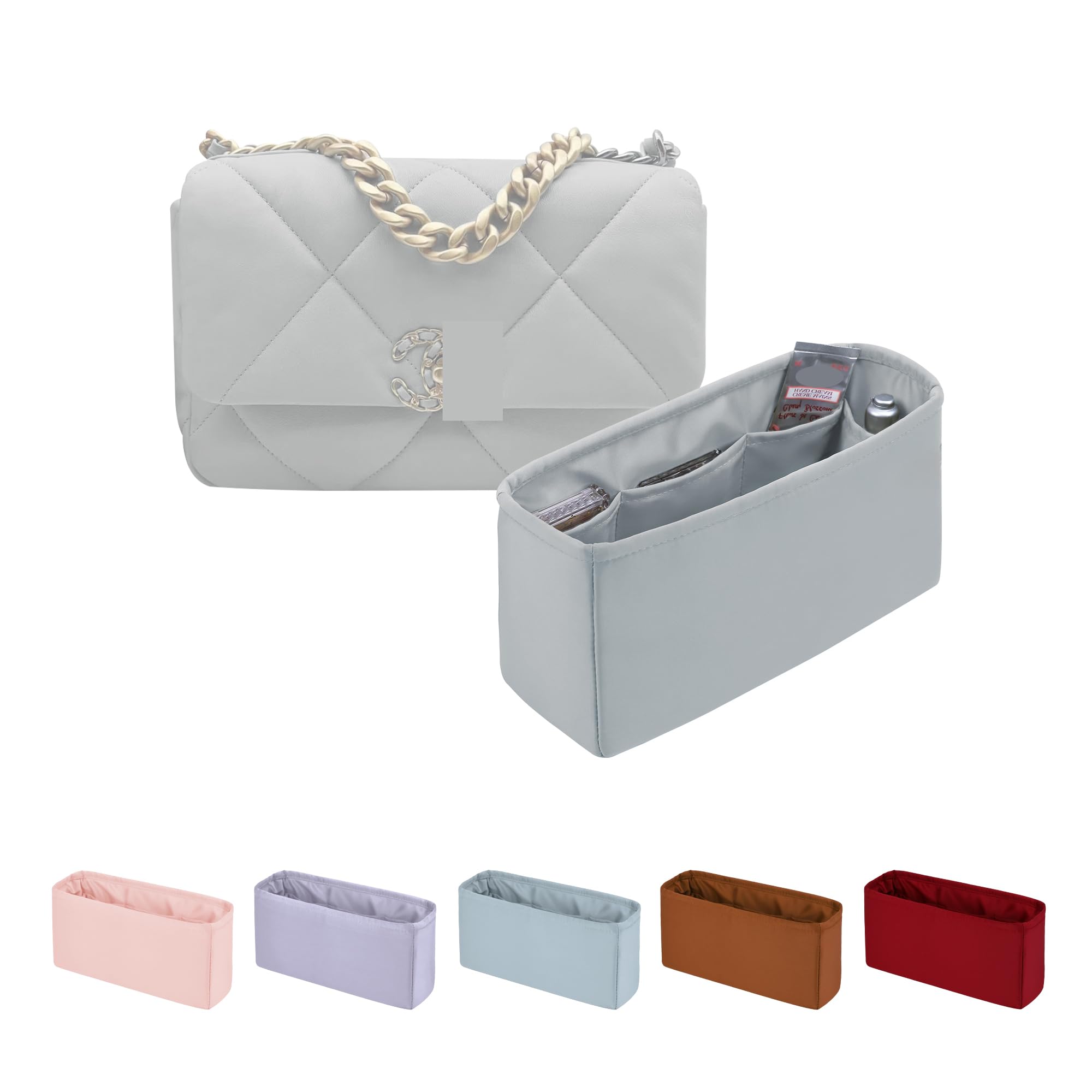 KINGS IN BAG Organizer for Purse Bags, Tote HandBags Organizer with Silky Satin Compatible with Chanel 19 Jumbo, Lightweight Inner Bag for Luxury Bags