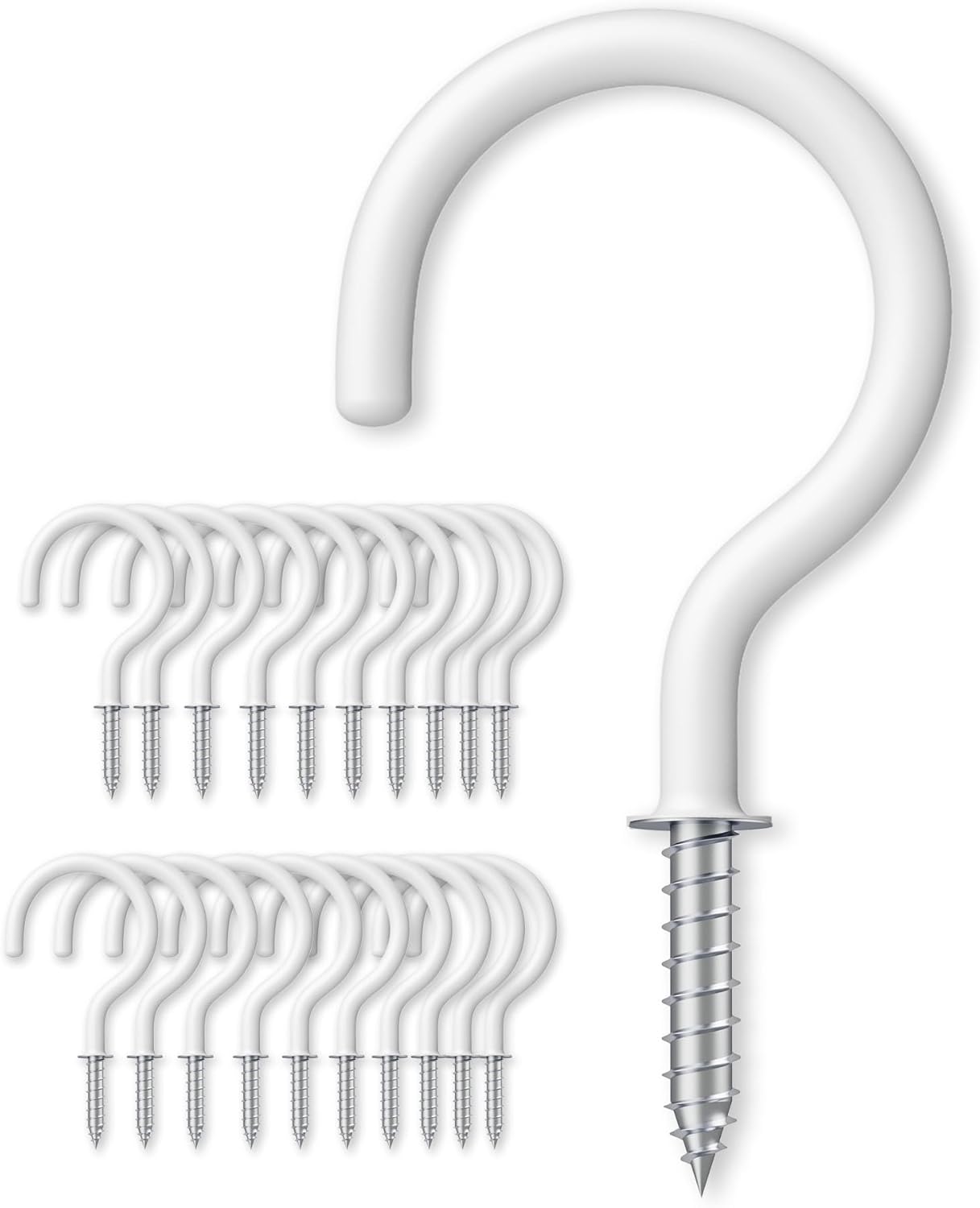 Ceiling Hooks – Vinyl Coated ScrewHook – 1-1/2 Inches Cup Hook – Screw-in Hooks – 20 Pack – White