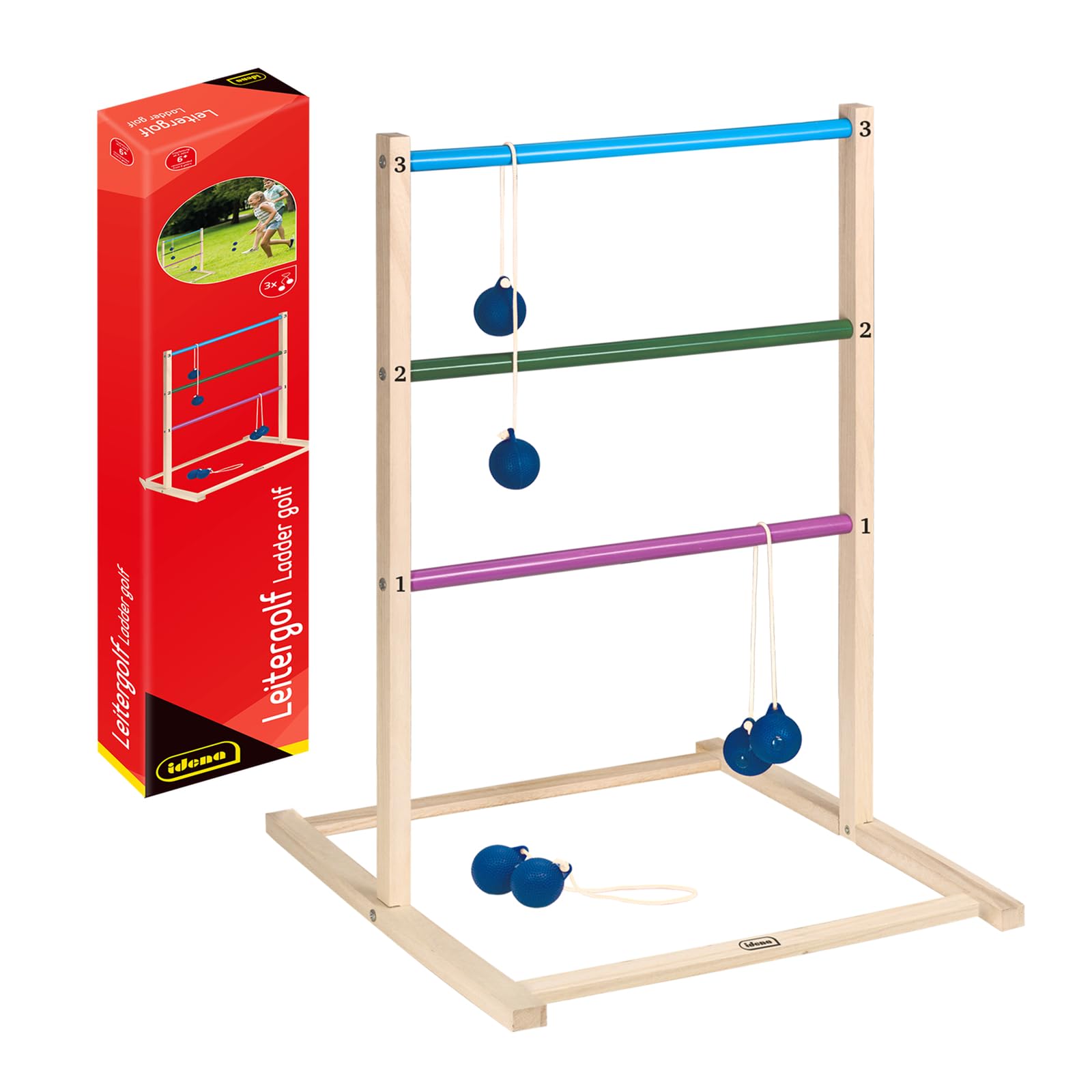 Idena 40380 - Throwing Game Ladder Golf Outdoor Wooden with 3 Pairs of Golf Balls, Size 75 x 52 x 55 cm, for Adults and Children from 6 Years, Suitable for Indoor and Outdoor Use, FSC 100%