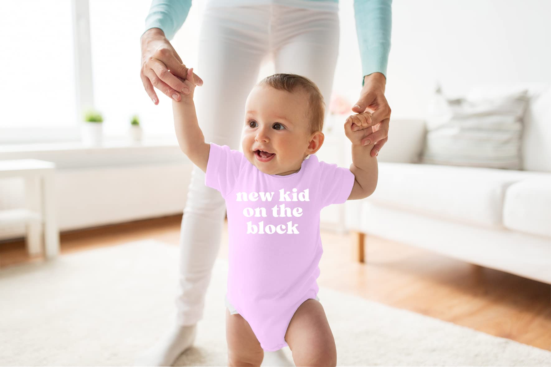 Belle Homie New Kid On The Block - Funny Baby Essentials Bodysuit - Baby Boy Clothes Newborn Girl Outfits (Newborn, Pink)