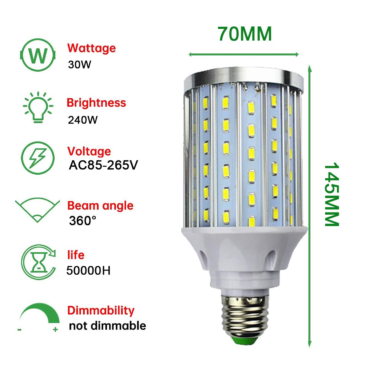 Ampoule LED, E27, 30 W, équivalent à une lampe à incandescence 240 W, 2400 lm, petite vis Edison, ampoules LED candélabres non dimmables, E27 blanc froid, 6 pièces