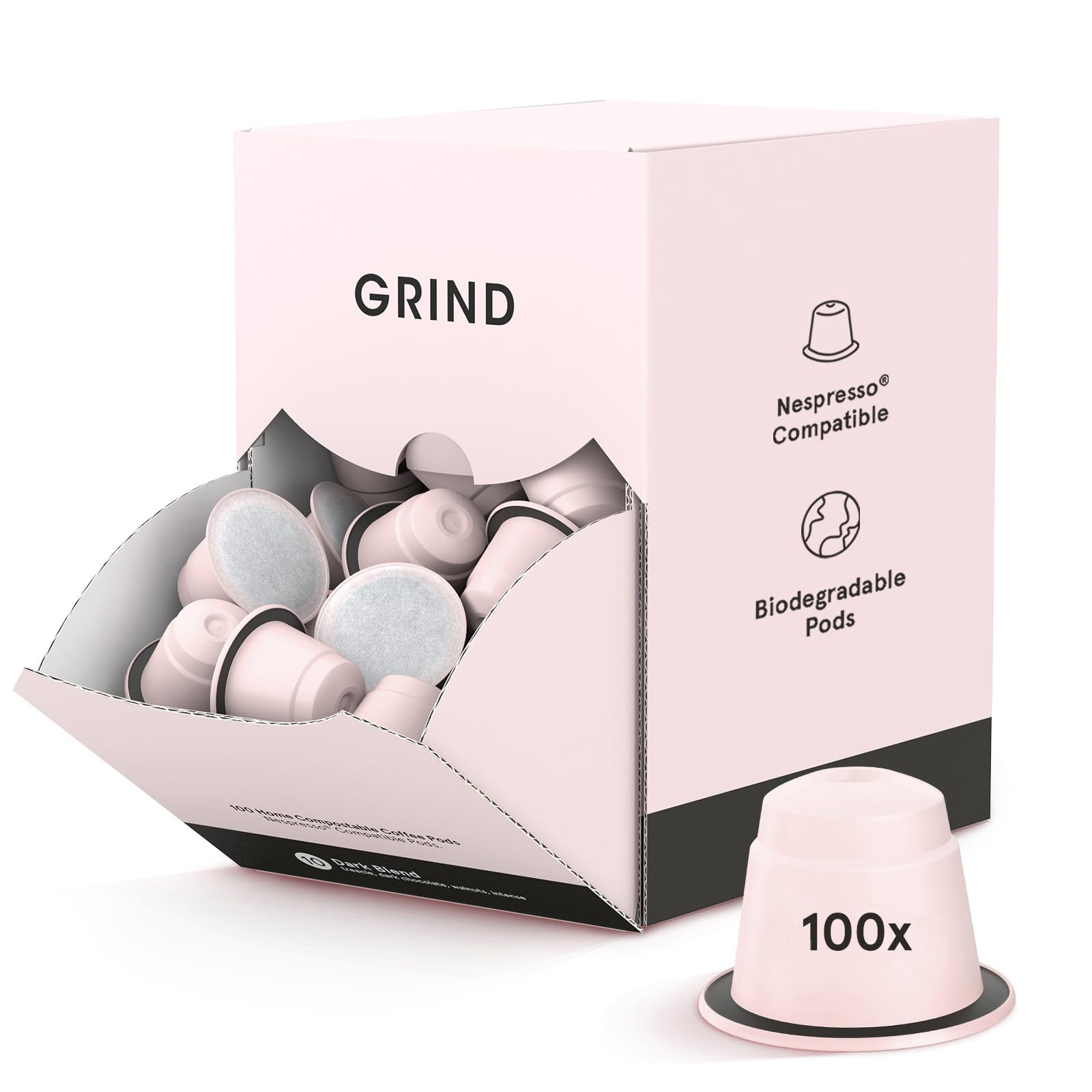 Grind Dark Kaffeekapseln – 100 bioabbaubare Kapseln – 100% Arabica – Kompatibel mit Nespresso® Original – Ethisch einwandfreie Herkunft – Spezialitätenkaffee – Dunkle Röstung