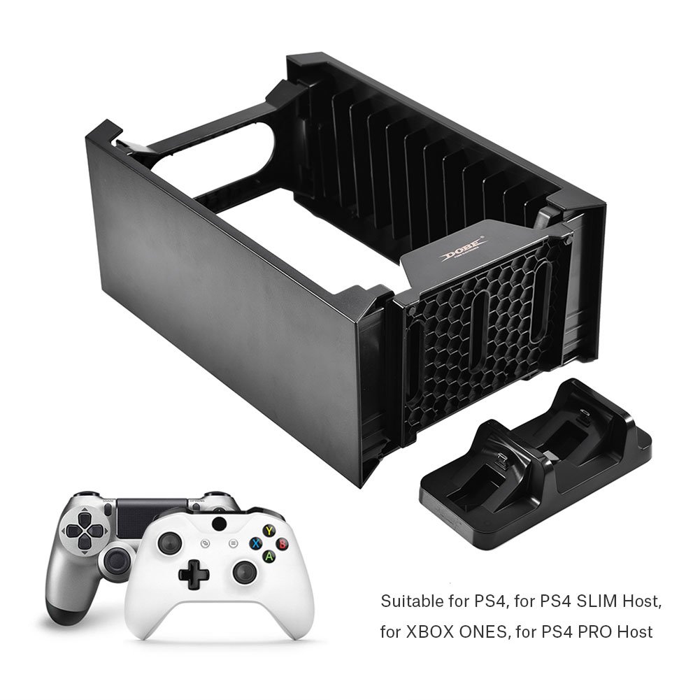 para Slim/Pro One S Soporte de Juego Desmontable Multifuncional Soporte de Torre de Almacenamiento de Disco con Doble Controlador Estación de Carga Dock