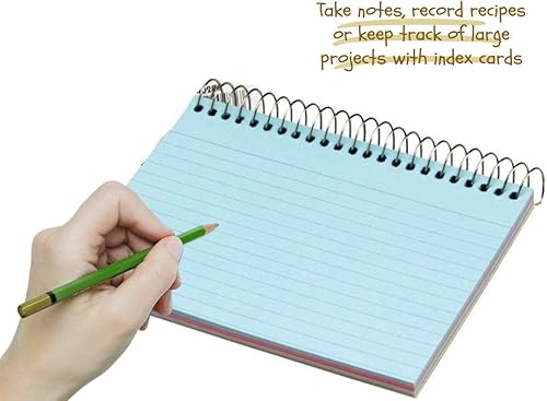 Miniatura 5 de 1InTheOffice Fichas de índice en espiral de 4 x 6 pulgadas, con rayas, encuadernadas en espiral, tarjetas de notas en espiral, colores surtidos, 50