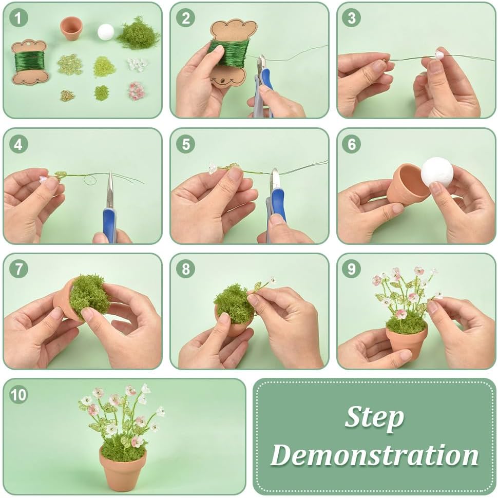 PH PandaHall 1607pcs Beaded Plant Kit, Leaf Flower Beads Green Beads Mini Forever Plant Making DIY Moss Terrarium Kit for Crafts Gift Plants Enthusiasts Jewelry Making