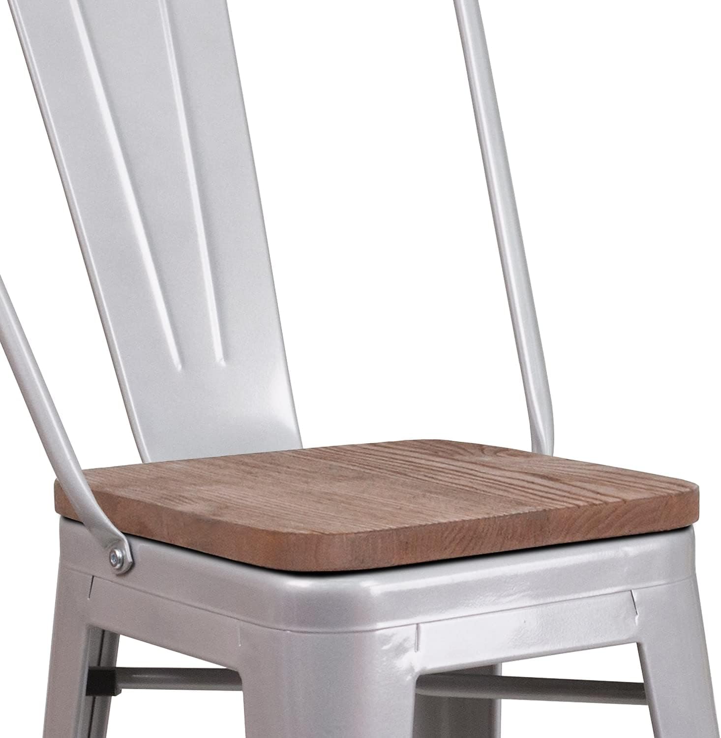 Flash Furniture Lily 24" High Silver Metal Counter Height Stool with Back and Wood Seat (Pack of 1)